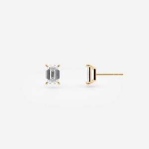 Women's silver and Gold <b>Emerald</b> Cut Diamond <b>Stud</b> Earrings IGI Certified Lab grown Classic Everyday Wear - Product Image 6