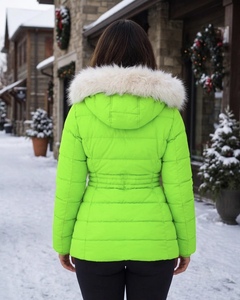 Manteau d'hiver matelassé long pour femme, style tendance, en duvet tissé uni, avec capuche en vraie fourrure de renard - Product Image 4