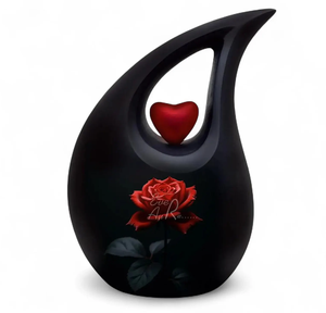 Urne funéraire en émail en forme de goutte d'eau avec motif floral et cœur, pour cendres d'adultes, 200 pouces cubes, écologique et durable - Product Image 2