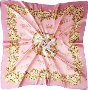 Low MOQ Custom Design Satin <b>Square</b> Silk <b>Scarf</b> Bandana Floral Silk <b>Square</b> <b>Scarf</b> Women Casual Waterproof Street Quick Dry Fashion - Product Image 1