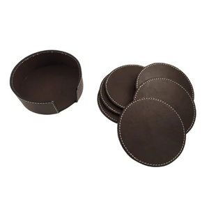 Leather <b>Round</b> <b>Coaster</b> Set Non-Slip Modern Table Mats for Tea Cup Protection leather <b>coaster</b> Classic leather table mat - Product Image 5