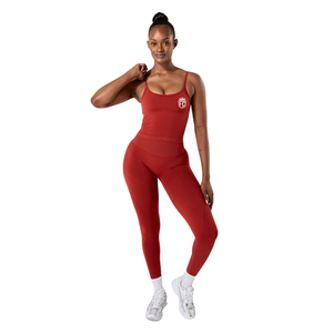 Camiseta sin costuras para mujer, color rojo ladrillo, con sujetador incorporado, de impacto bajo, elástica, para yoga, gimnasio, entrenamiento, ropa deportiva - Product Image 3
