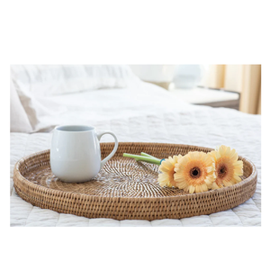 Plateau de service rectangulaire en rotin de qualité supérieure, tressé à la main, avec poignées en bois, écologique, pour cuisine, thé, café, plateaux décoratifs - Product Image 2