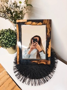 Golden Line Resin Inlay Wood Wall Mirror Luxury Designer Frame for Stylish Home and Hotel Interiors - Product Image 5