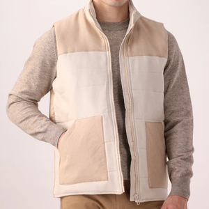 <b>Men's</b> Sleeveless Fleece <b>Vest</b> Mandarin Collar Zipper Closure Solid Color Autumn Breathable Polyester Cotton Mix - Product Image 2