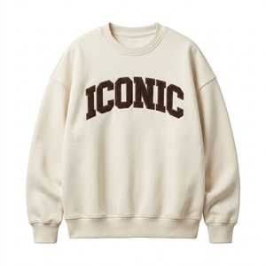 Sweat-shirt décontracté pour homme à col rond et manches raglan, coupe ample, avec lettres ICONIC en flocage marron, sweat-shirt d'hiver - Product Image 1