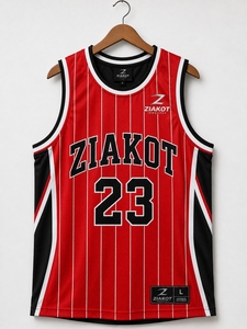 Jersey Basket Rajut Rib Kerah Bulat Merah Putih-Hitam Kustom Terlaris Industri Grosir Langsung - Product Image 3