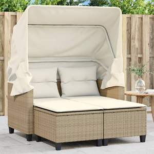 Canapé de jardin en rotin PE beige avec structure en acier thermolaqué et tissu en polyester, mobilier d'extérieur durable - Product Image 1