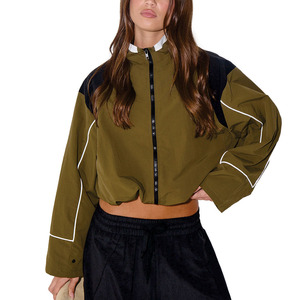 Custom Women Cropped Track Windbreaker <b>Jacket</b> <b>Lightweight</b> Streetwear Waterproof Striped Zip Up Outerwear OEM <b>jacket</b> for men USA - Product Image 1