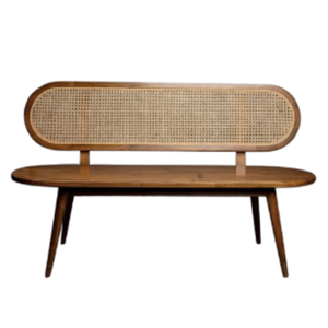Teak Wooden Rattan <b>Garden</b> Bench Outdoor Patio Bench <b>Cane</b> Back Seating for <b>Garden</b> Hotel Villa Courtyard Furniture - Product Image 3