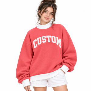 Sudadera Oversize Verde Menta para Mujer con Cuello Alto Simulado, Estampado de Letras, Hombros Caídos, Forro Polar, para Otoño, con Logotipo Personalizado - Product Image 5