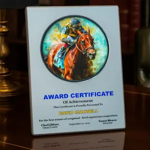 Plaques de récompense en aluminium A4 gravées au laser avec plaque ronde colorée et support - Product Image 2