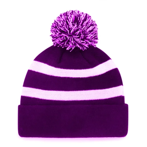 Bonnet en tricot unisexe noir et blanc à rayures brodées et strass, avec pompon, respirant et imperméable, pour adultes, usage décontracté - Product Image 6