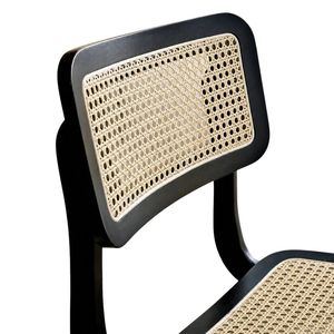 Mid-Century Modern Rattan Counter <b>Stool</b> with Wooden Chair Legs, Black Frame, Cane Seat and Back for Kitchen Island Home Bar Use - Product Image 4