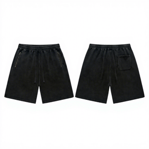 Shorts tissés noirs unis pour hommes, style décontracté, 100 % coton écologique, taille élastique avec poches - Product Image 1