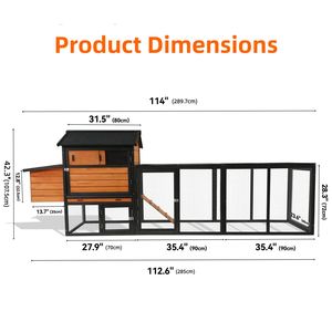 Gallinero de madera impermeable marrón y negro, grande, para exterior, con corral, nido y jaula para conejos y animales. - Product Image 5