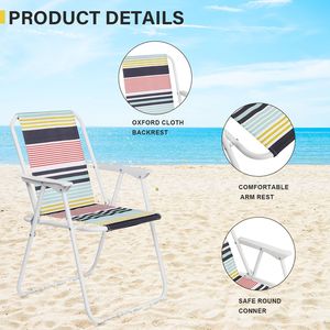 Chaise de plage pliante légère avec dossier haut, chaise de camping et de jardin pliable portable, accoudoirs rigides, couleurs variées - Product Image 4