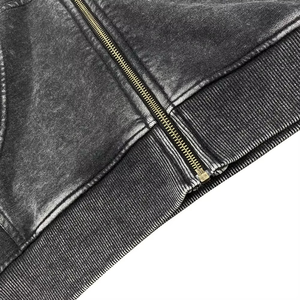 Sudadera con capucha unisex de nuevo estilo 2026 con cremallera, logotipo personalizado, bordado desgastado, corte y costura, parche vintage, lavado ácido para hombre - Product Image 4