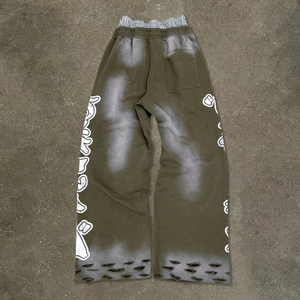 Pantalon de jogging ample vintage délavé à l'acide, en coton imprimé personnalisé, coupe droite, style sport, effet vieilli, double taille, pour homme - Product Image 2