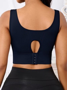 Soutien-gorge de sport à bretelles réglables |   Haut de yoga respirant avec panneaux en mesh |   Sous-vêtements de sport pour femme en jacquard avec motif lettres - Product Image 3