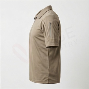<b>Men's</b> <b>Khaki</b> Short Sleeve Polyester Polo <b>Shirt</b> Quick Dry Zipper Casual Solid Knitted Design Regular Fit - Product Image 3