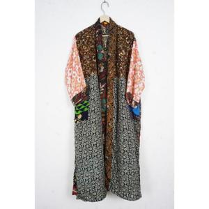 Luxury Summer Kimono Bikini Cover up Night Wear handmade patchwork Long Robe Handmade Indian Vintage Recycled Silk Sari Kimono - Product Image 2