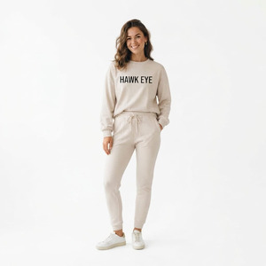 Conjunto Deportivo de 2 Piezas para Mujer, con Capucha, Forro Polar, Manga Larga y Corta, Estilo Versátil, Hasta la Rodilla, 100% Algodón - Product Image 1