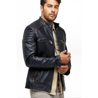 Blouson en cuir rétro pour homme, coupe ajustée, style décontracté, mode motard, logo avant, OEM 2026, streetwear tendance