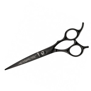 Ciseaux de coiffure professionnels en acier inoxydable, lame tranchante, pour droitiers, manche long, design décoratif noir - Product Image 6
