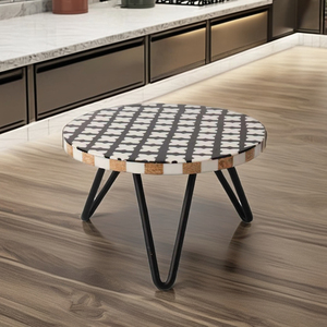 Floral Print Wooden <b>Cake</b> Stand Black and White <b>Wood</b> and Resin <b>Cake</b> Stand With Iron Legs for Wedding Party Decoration - Product Image 2