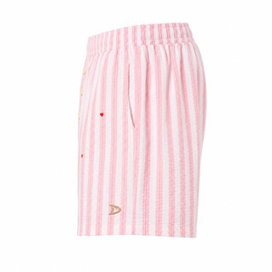 Pink Striped Seersucker Men's Mid Elastic <b>Boxer</b> Shorts Y2K Summer Heart Embroidery Rhinestone Detail Lightweight Cotton Poplin - Product Image 4