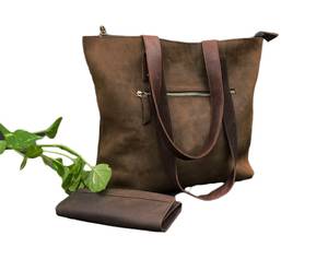 Bolso de Hombro de Cuero Desgastado con Bolsa Organizadora, Bolso de Compras Vintage de Gran Capacidad, Bolso de Mano Hecho a Mano Personalizado - Product Image 2