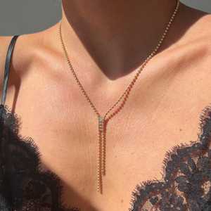 Collar Bolo de Oro Real de 14k y 18k al por Mayor, con Diamantes Cultivados en Laboratorio, Cadena de Bolas, Lariat Flotante, Gargantilla con Cuentas y Púas, Fabricante - Product Image 1