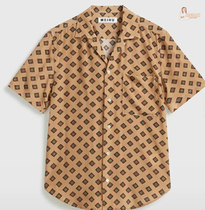 เสื้อเชิ้ตแขนสั้นพิมพ์ลายเรขาคณิตสำหรับผู้ชาย ปกคอปก ผ้าป๊อปลินทอ ติดกระดุม ใส่สบายสำหรับฤดูร้อน - Product Image 1