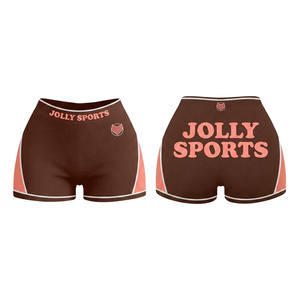 Shorts de sport pour femmes en tissu extensible polyester-spandex premium GSM, orange et jaune, avec logo personnalisé imprimé. - Product Image 2