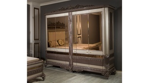 Luxury Royal Solid Teak Wood Bedroom Set Bronze Carved King Size Bed Mirrored Wardrobe 2 Nightstands <b>Dressing</b> Table with Mirror - Product Image 4
