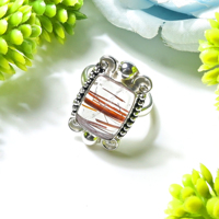 Bague Statement Vintage pour Femme en Argent Plaqué Oxydé Fait Main avec Pierre Précieuse Quartz Rutile Rouge, Solide et Élégante