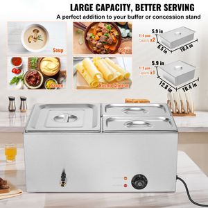 Bain Marie Commerciale in Acciaio Inox da 24QT, 8x1200W, Professionale da Banco, Attrezzatura Elettrica per Mantenimento Caldo a Vapore con 3 Vasche - Product Image 2