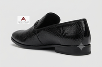 Mocassins noirs texturés de qualité supérieure à semelle plate et bout carré, chaussures de ville élégantes pour le bureau et les événements formels
