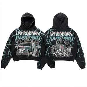 Sudadera con Capucha para Mujer, Lavado Ácido, 420 GSM, Felpa de Algodón Grueso, Negra, Oversize, con Estampado Gráfico, Logotipo Personalizado, OEM, ODM, Calidad Premium - Product Image 1