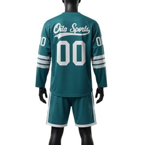 Men Teal White Sublimated <b>Ice</b> Hockey Jersey Shorts Set Polyester V Neck Printed Athletic Sportswear Match Performance Apparel - Product Image 2