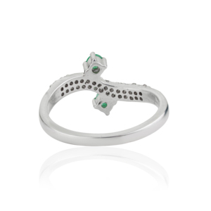 High End Quality Beautiful 925 Sterling <b>Silver</b> Natural Round <b>Emerald</b> & Diamond Wave Band Unique Design <b>Ring</b> Gift For Her - Product Image 6