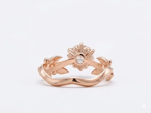 Bague de fiançailles de luxe en or massif 14K/18K avec diamant de laboratoire rond de 0,35 ct pour femme, style Art Nouveau vintage, bague fleur - Product Image 6