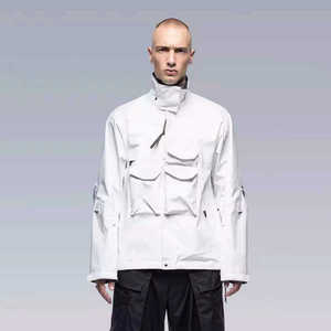Veste tactique blanche personnalisée pour homme, vêtement technique imperméable, streetwear cyberpunk, coupe-vent fonctionnel multi-poches, veste cargo XXL - Product Image 1