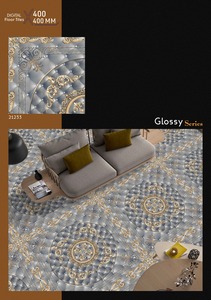 Azulejo Cerámico Brillante con Medallón Dorado Royal Tufted 400x400mm, Azulejo de Piso Brillante Plateado y Dorado de Lujo Estilo Barroco 400x400mm - Product Image 2