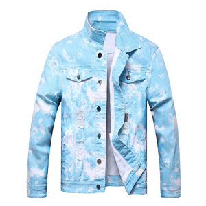 Veste en jean neuve pour homme, style délavé bleu, manches longues, confortable, pour tous les jours, idéale pour le streetwear. - Product Image 1