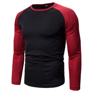 T-shirts de sport pour hommes en polyester tricoté, à manches longues, col contrastant, noir et rouge, pour adultes - Product Image 2