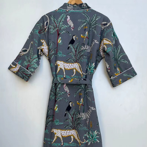 Bata Kimono de Algodón con Estampado Floral, Bata de Spa, Suave y Absorbente, Corte Holgado, Ropa para el Hogar - Product Image 1