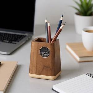 Portalápices de madera hecho a mano con soporte para móvil, organizador de escritorio, caja de almacenamiento para espacio de trabajo, decorativo - Product Image 4