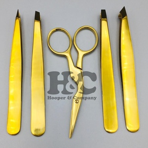 Juego de Pinzas para Cejas Doradas de Acero Inoxidable, Pinzas Inclinadas de Acero Inoxidable, Tijeras Bagla Sostenibles - Product Image 2